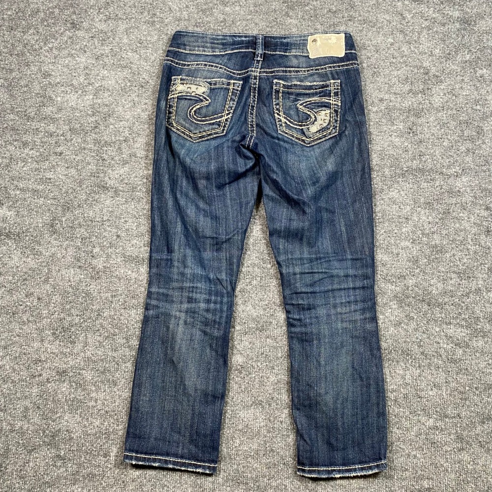 Silver Jeans Co Suki Mid Rise Straight Leg Distressed Studded Denim Jeans W25